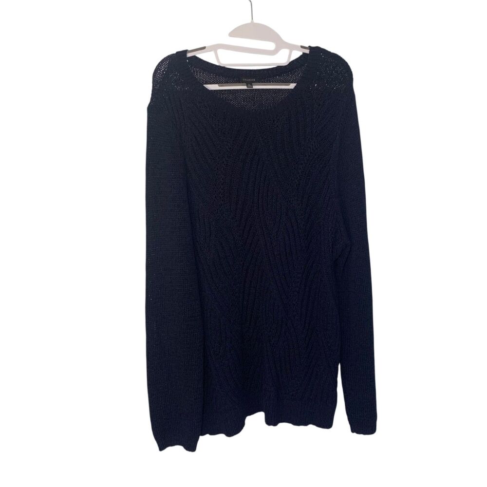 Talbots Navy Blue Textured Cotton Nylon Knit Pullover Sweater XL Casual Comfort